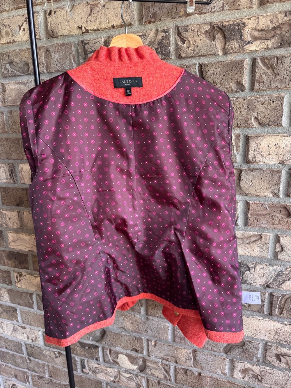 Talbots Petites 16P Wool Blend Ruffle Trim Jacket Coral Pink Button Front Lined - Picture 11 of 15